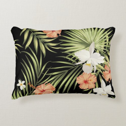 Tropical Hibiscus Vintage Floral Pattern Accent Pillow
