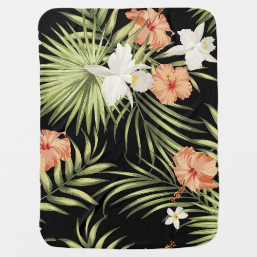 Tropical Hibiscus Vintage Floral Pattern Baby Blanket