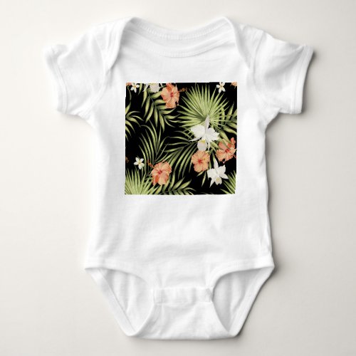 Tropical Hibiscus Vintage Floral Pattern Baby Bodysuit