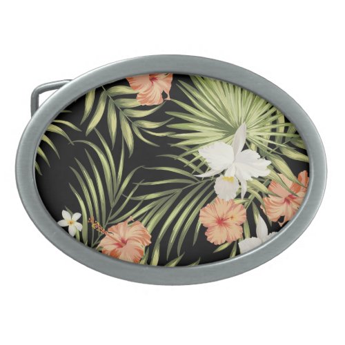 Tropical Hibiscus Vintage Floral Pattern Belt Buckle