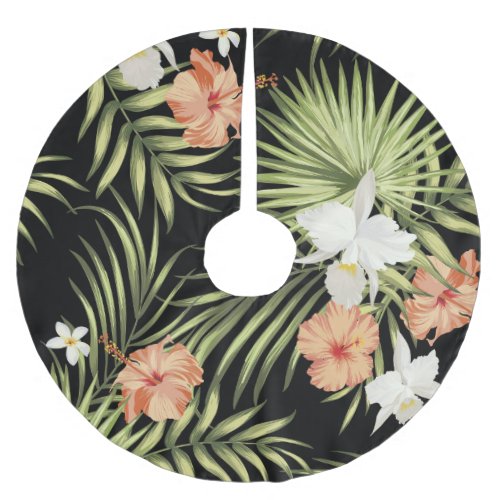 Tropical Hibiscus Vintage Floral Pattern Brushed Polyester Tree Skirt