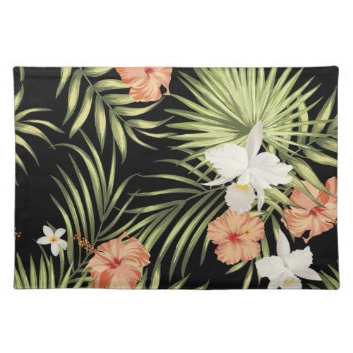 Tropical Hibiscus Vintage Floral Pattern Cloth Placemat