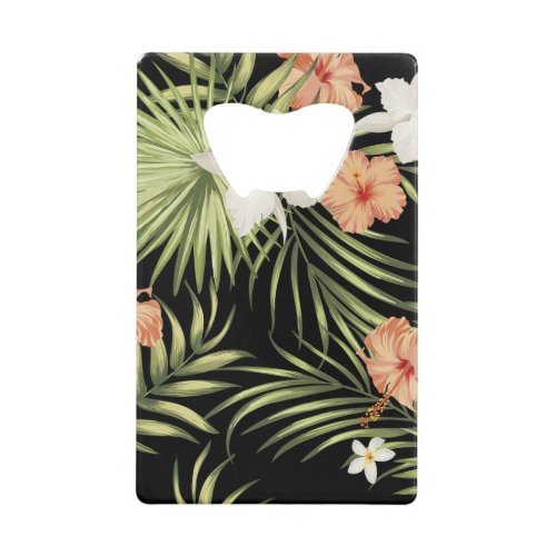 Tropical Hibiscus Vintage Floral Pattern Credit Card Bottle Opener
