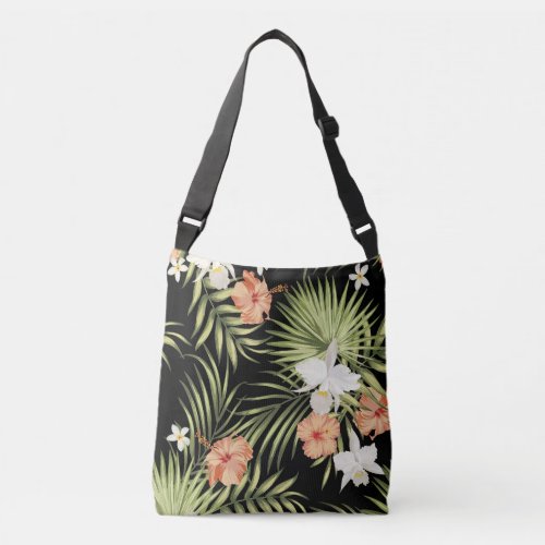 Tropical Hibiscus Vintage Floral Pattern Crossbody Bag