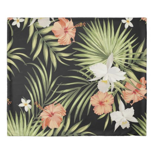 Tropical Hibiscus Vintage Floral Pattern Duvet Cover