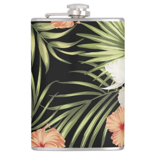 Tropical Hibiscus Vintage Floral Pattern Flask