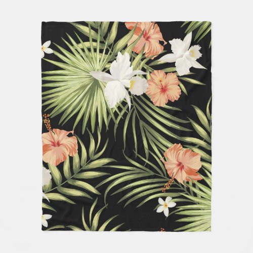 Tropical Hibiscus Vintage Floral Pattern Fleece Blanket
