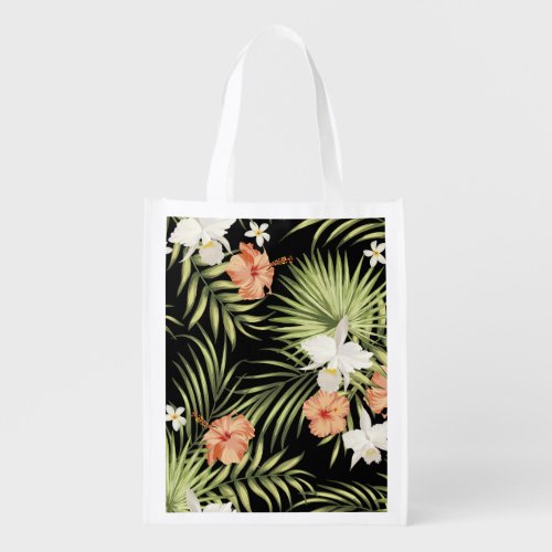 Tropical Hibiscus Vintage Floral Pattern Grocery Bag