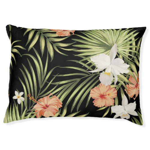 Tropical Hibiscus Vintage Floral Pattern Pet Bed