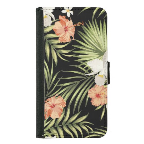 Tropical Hibiscus Vintage Floral Pattern Samsung Galaxy S5 Wallet Case