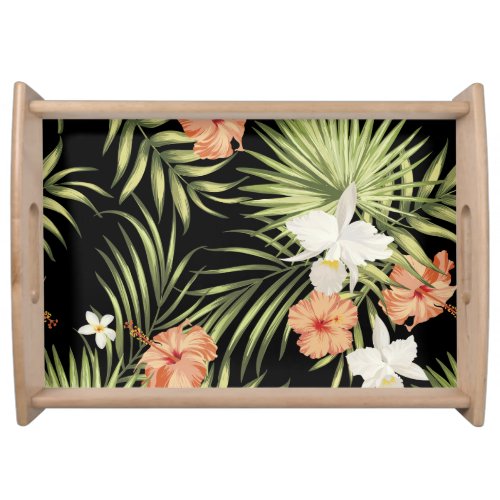 Tropical Hibiscus Vintage Floral Pattern Serving Tray