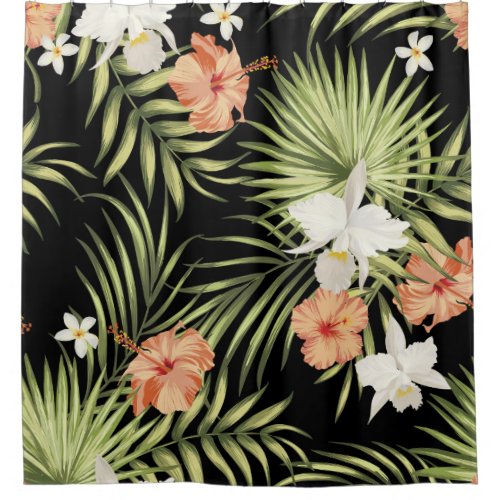 Tropical Hibiscus Vintage Floral Pattern Shower Curtain