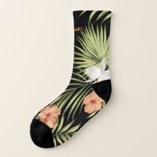 Tropical Hibiscus Vintage Floral Pattern Socks