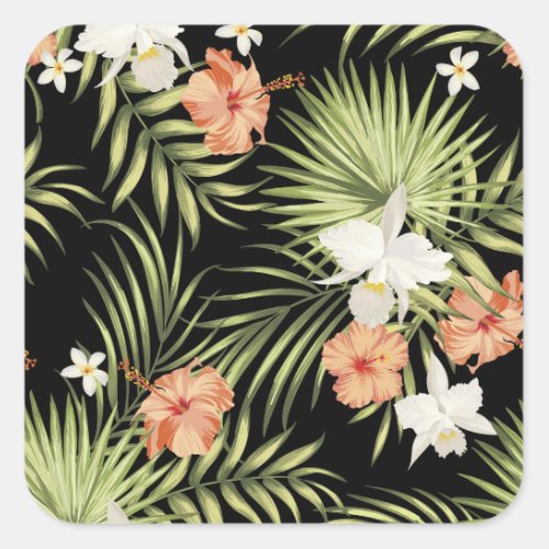 Tropical Hibiscus Vintage Floral Pattern Square Sticker