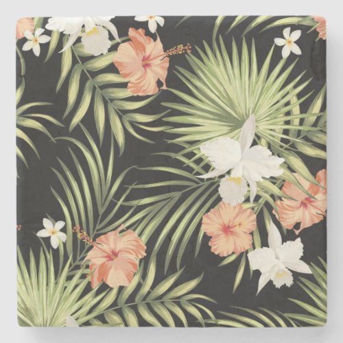 Tropical Hibiscus Vintage Floral Pattern Stone Coaster