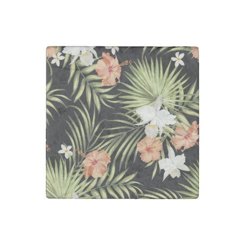 Tropical Hibiscus Vintage Floral Pattern Stone Magnet