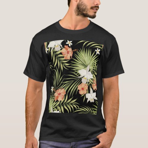 Tropical Hibiscus Vintage Floral Pattern T_Shirt