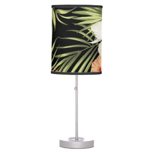 Tropical Hibiscus Vintage Floral Pattern Table Lamp