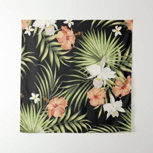 Tropical Hibiscus Vintage Floral Pattern Tapestry