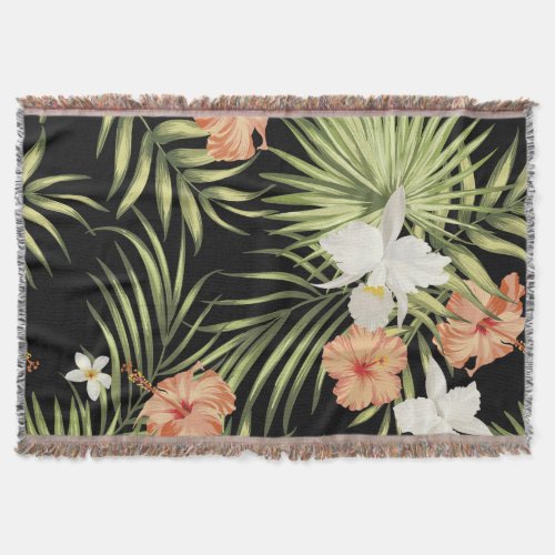 Tropical Hibiscus Vintage Floral Pattern Throw Blanket