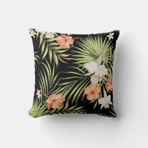 Tropical Hibiscus Vintage Floral Pattern Throw Pillow