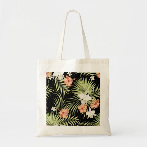 Tropical Hibiscus Vintage Floral Pattern Tote Bag