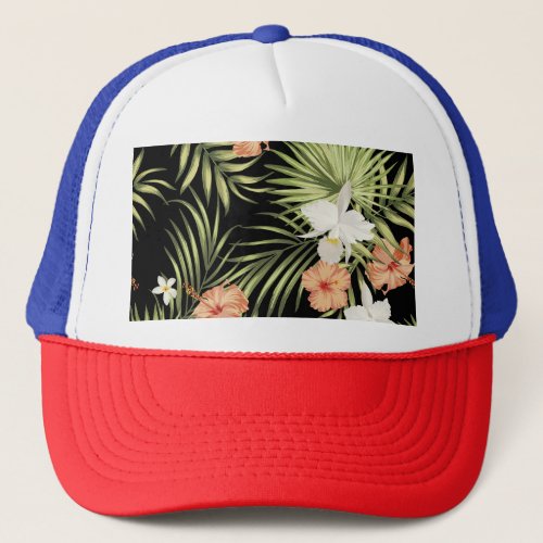 Tropical Hibiscus Vintage Floral Pattern Trucker Hat