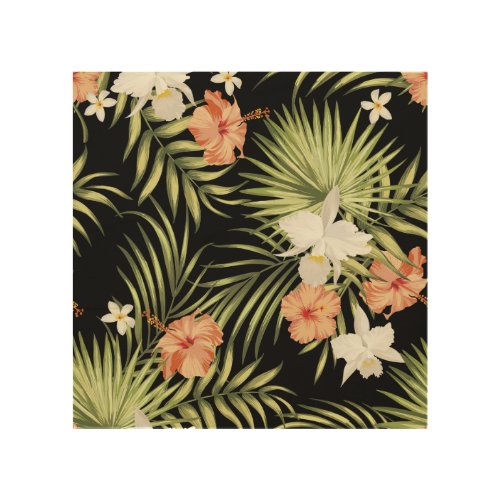 Tropical Hibiscus Vintage Floral Pattern Wood Wall Art