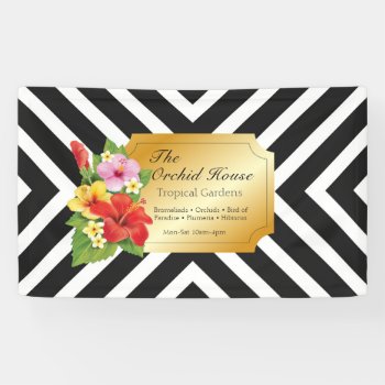 Tropical Hibiscus W/thick Striped Pattern Banner by artNimages at Zazzle