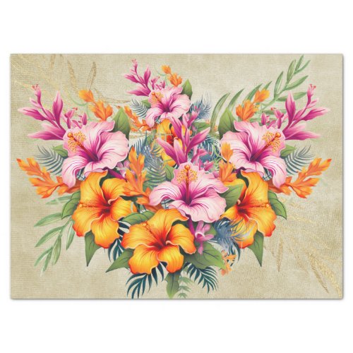 Tropical Hibiscus Watercolor Decoupage Tissue Paper