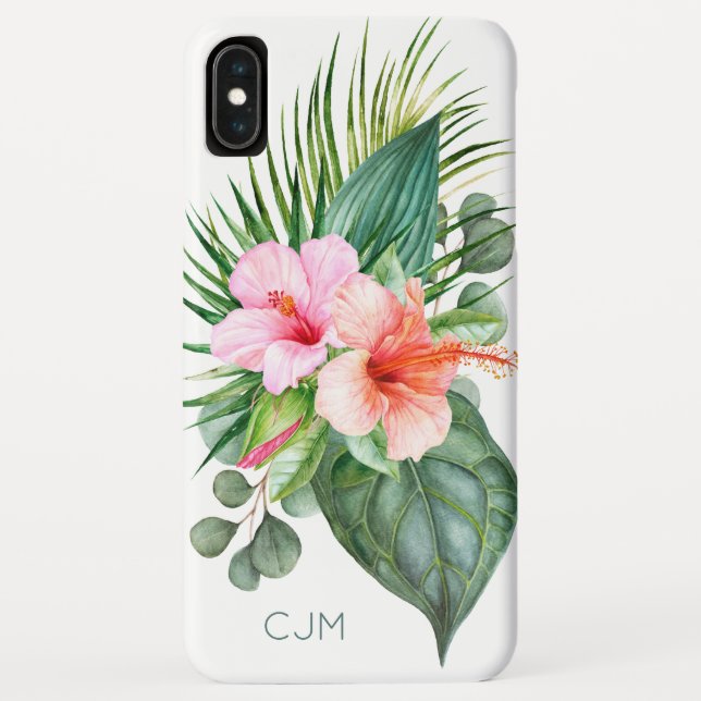 Tropical Hibiscus Watercolor with Monogram Case-Mate iPhone Case (Back)