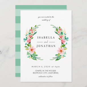 Tropical Hibiscus Watercolor Wreath wedding Invitation