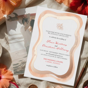 Tropical Hibiscus Wavy Border Vibrant Wedding Foil Invitation