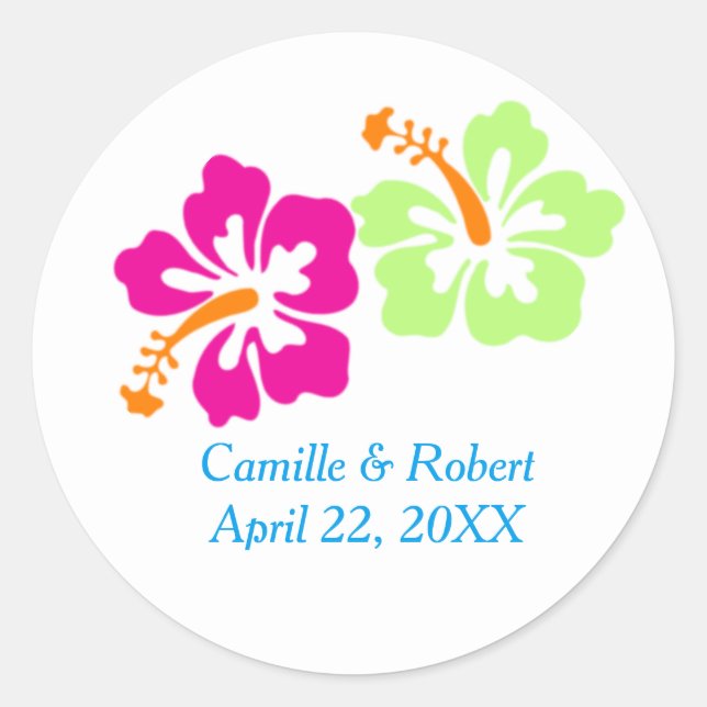 Tropical Hibiscus - Wedding Circle Stickers (Front)