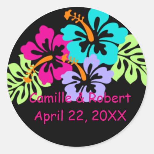 Tropical Hibiscus _ Wedding Circle Stickers