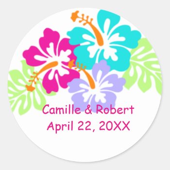 Tropical Hibiscus - Wedding Circle Stickers by Midesigns55555 at Zazzle