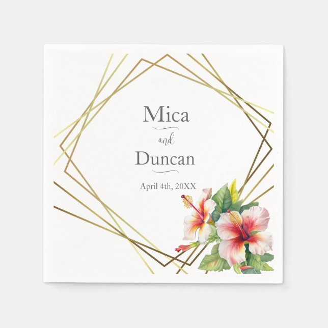 Tropical Hibiscus Wedding Napkins (Front)