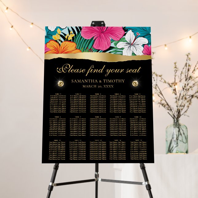 Tropical Hibiscus Wedding Seating Chart Foam Board (In Situ (Stand))