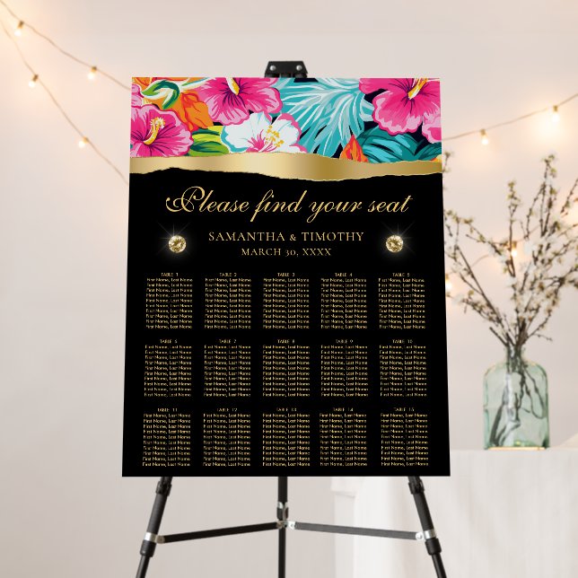Tropical Hibiscus Wedding Seating Chart Foam Board (In Situ (Stand))