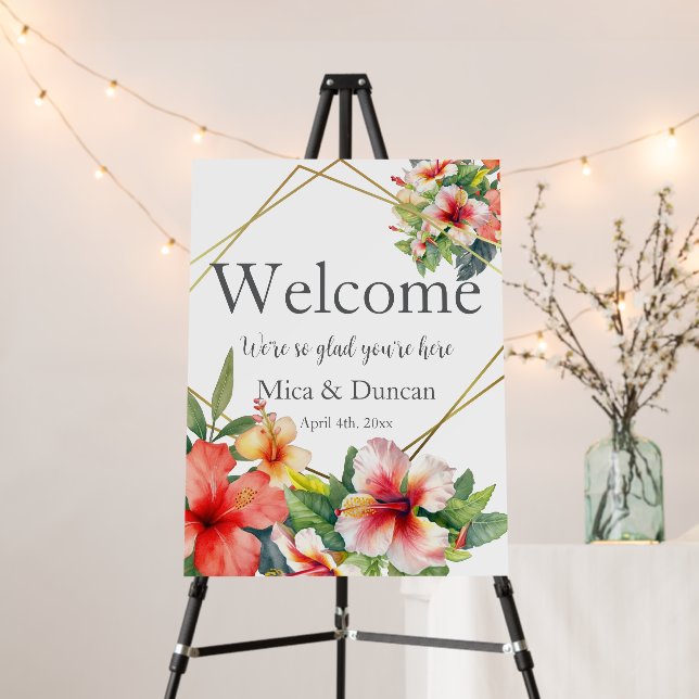 Tropical Hibiscus Wedding Welcome Foam Board (In Situ (Stand))