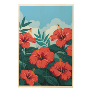 Tropical Hibiscus Wood Wall Art – Colorful Flower 