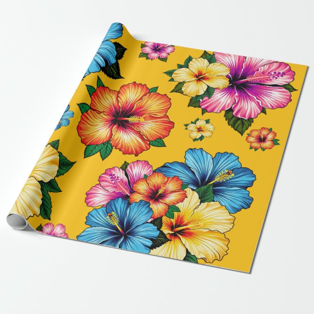 Tropical Hibiscus Wrapping Paper (Unrolled)