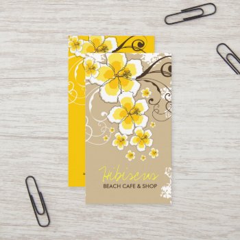 Tropical Hibiscus Yellow Flower Vintage Modern Business Card by fatfatin_design at Zazzle