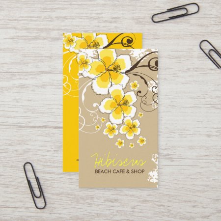 Tropical Hibiscus Yellow Flower Vintage Modern Business Card