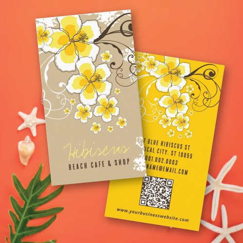 Tropical Hibiscus Yellow Flower Vintage Modern Business Card