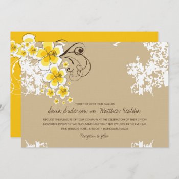 Tropical Hibiscus Yellow Luau Beach Wedding Invite by fatfatin_design at Zazzle