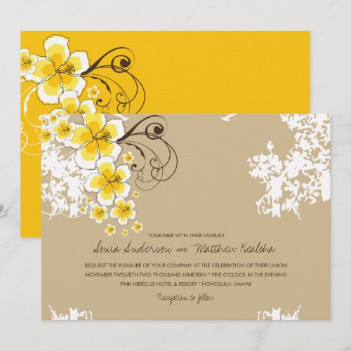 fatfatin Tropical Hibiscus Yellow Wedding Invite