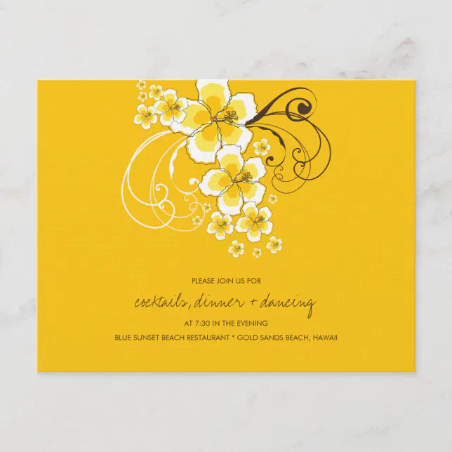 Tropical Hibiscus Yellow Wedding Reception Card | Zazzle