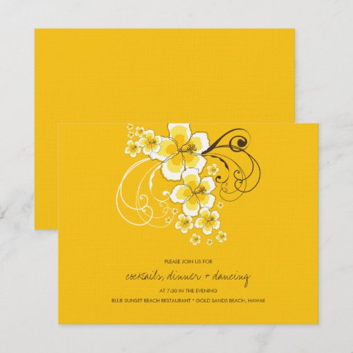 Tropical Hibiscus Yellow Wedding Reception Card | Zazzle
