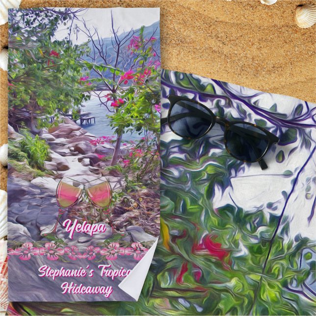Tropical Hideaway & Wine 821 Beach Towel (Creator Uploaded)